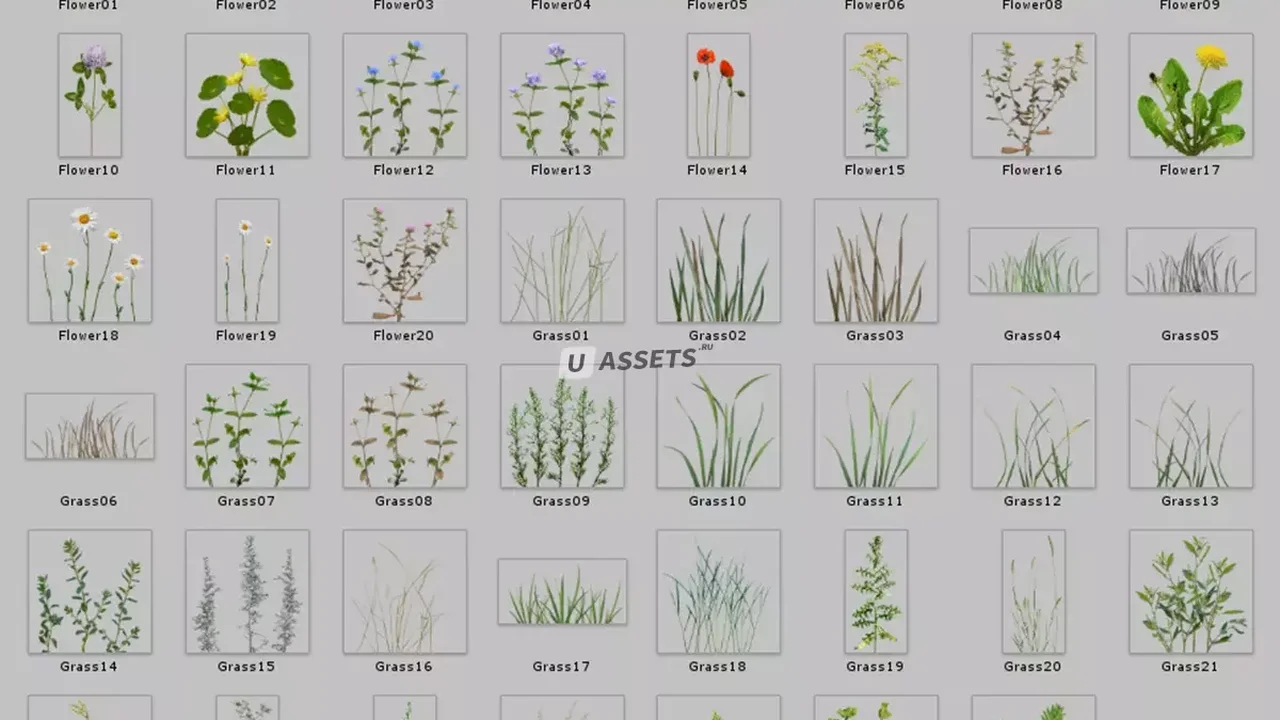 Realistic Grass Flowers Pack