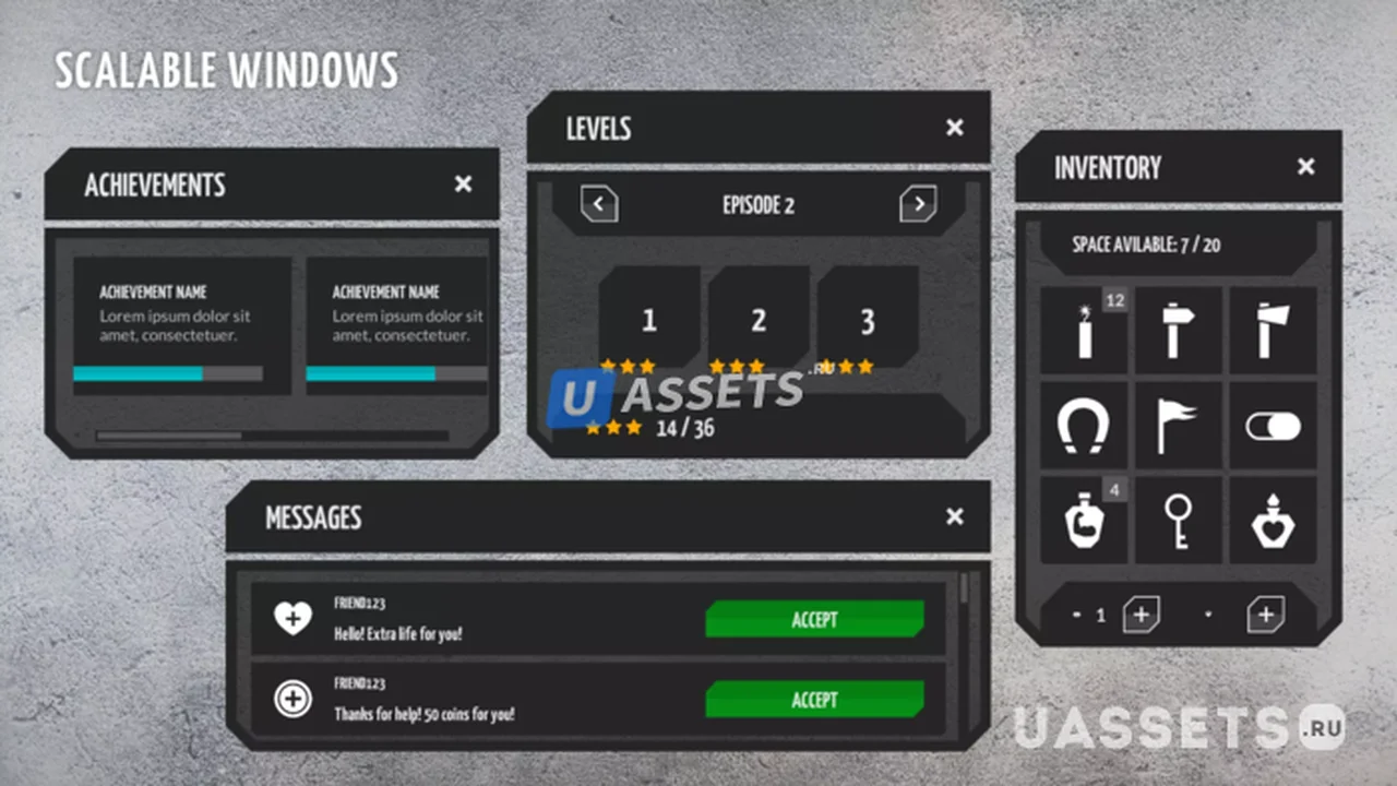Flat black universal GUI, 4k UI Kit - over 400 PNG files!