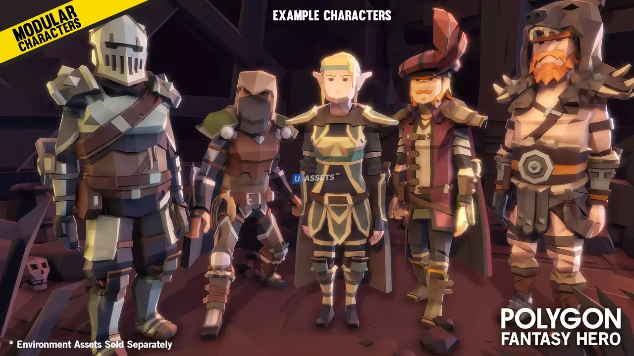 POLYGON Modular Fantasy Hero Characters - Low Poly 3D Art by Synty