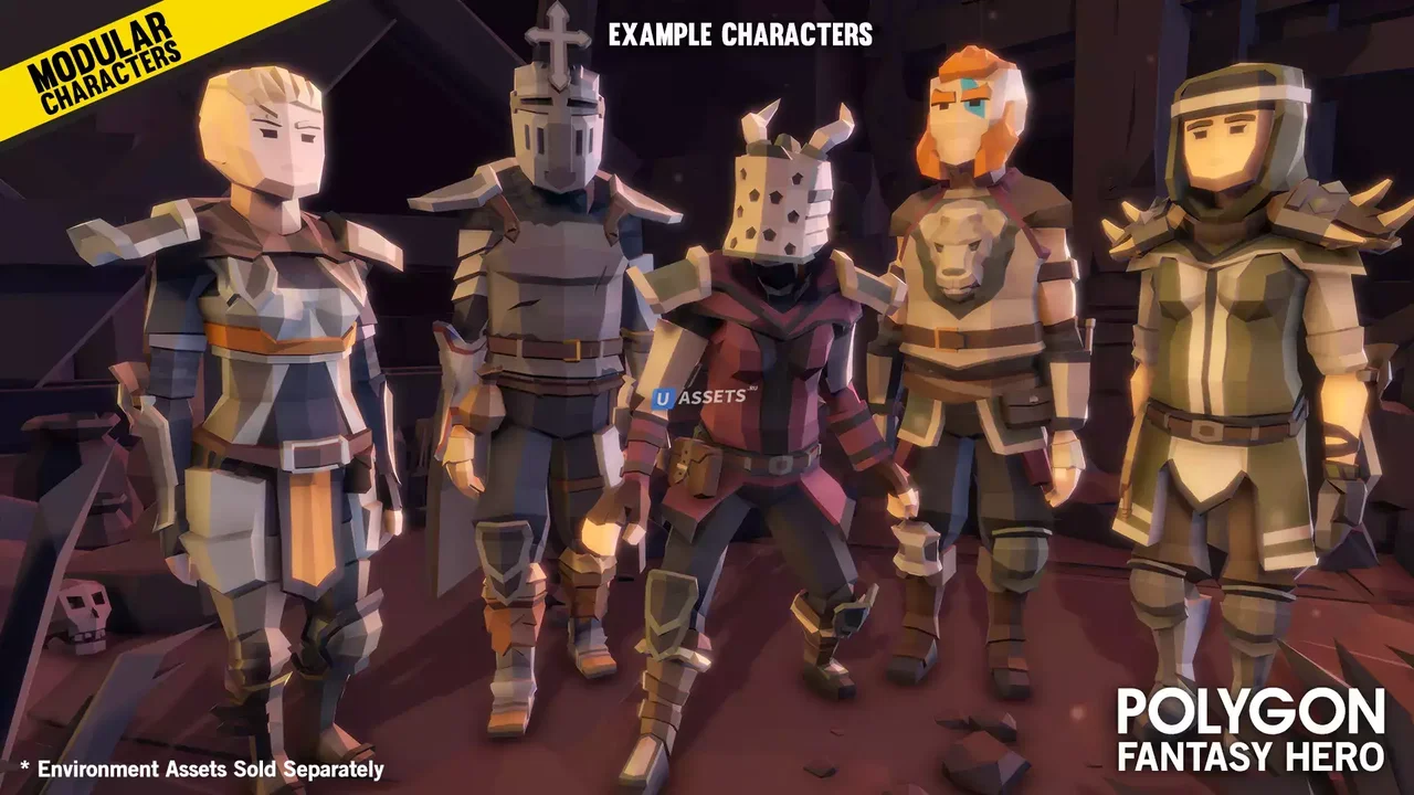 POLYGON Modular Fantasy Hero Characters - Low Poly 3D Art by Synty