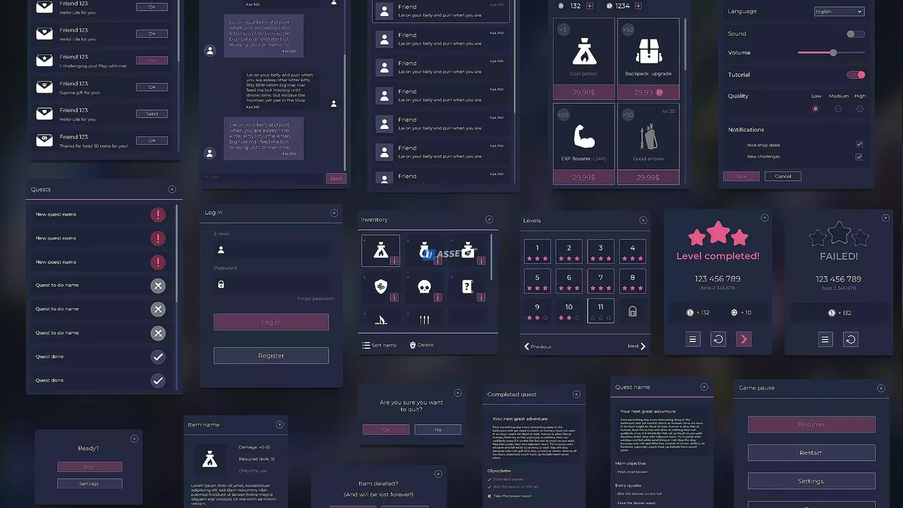 Flat Dark Themed GUI / UI Kit - over 600 PNG