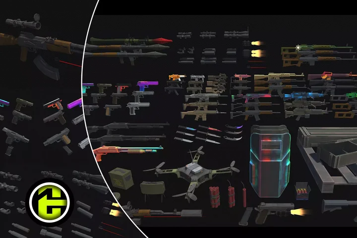 Modern Low poly Guns And Weapons