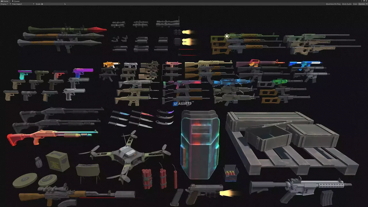Modern Low poly Guns And Weapons