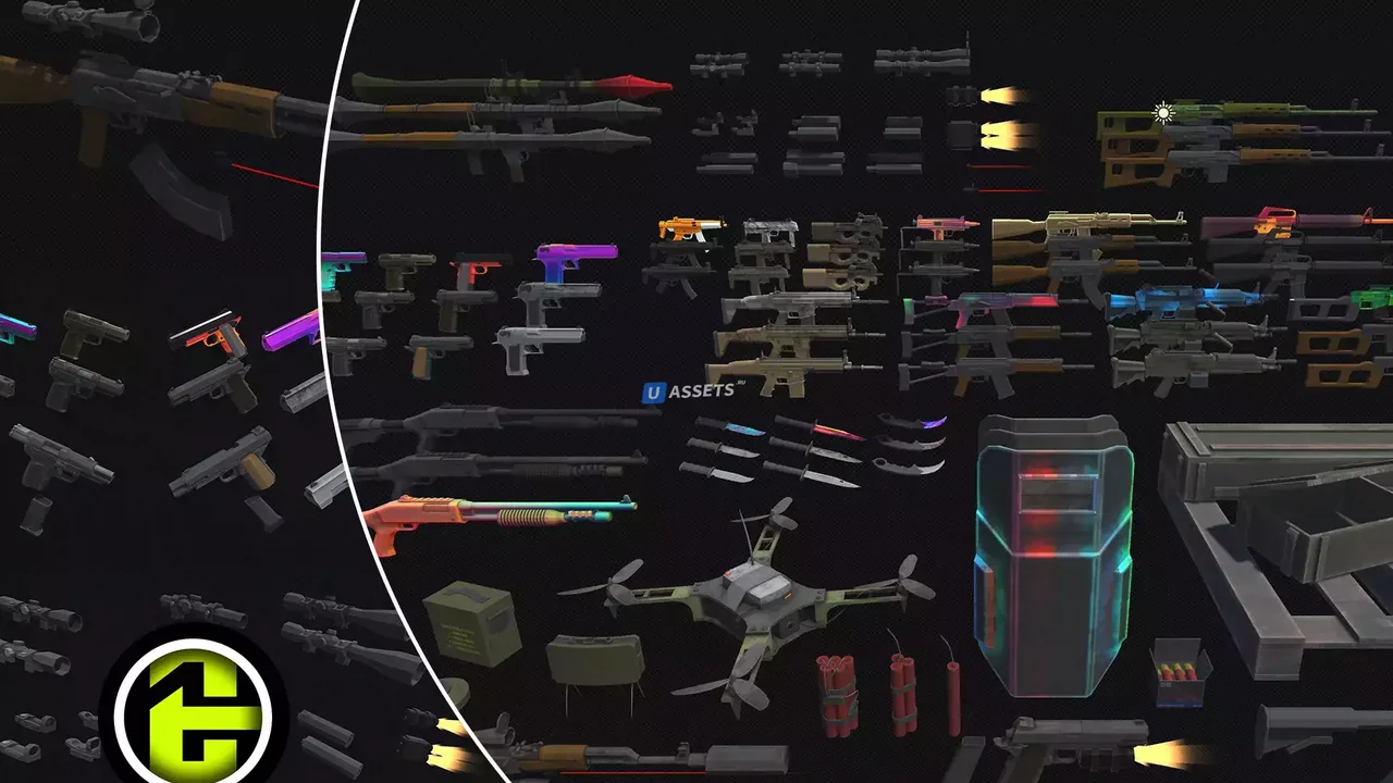 Modern Low poly Guns And Weapons