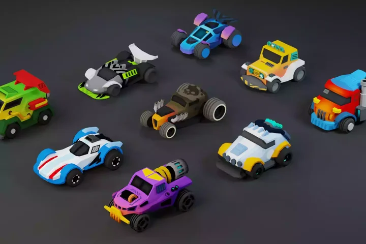 Low Poly Tiny Cartoon Racing Cars Asset Pack