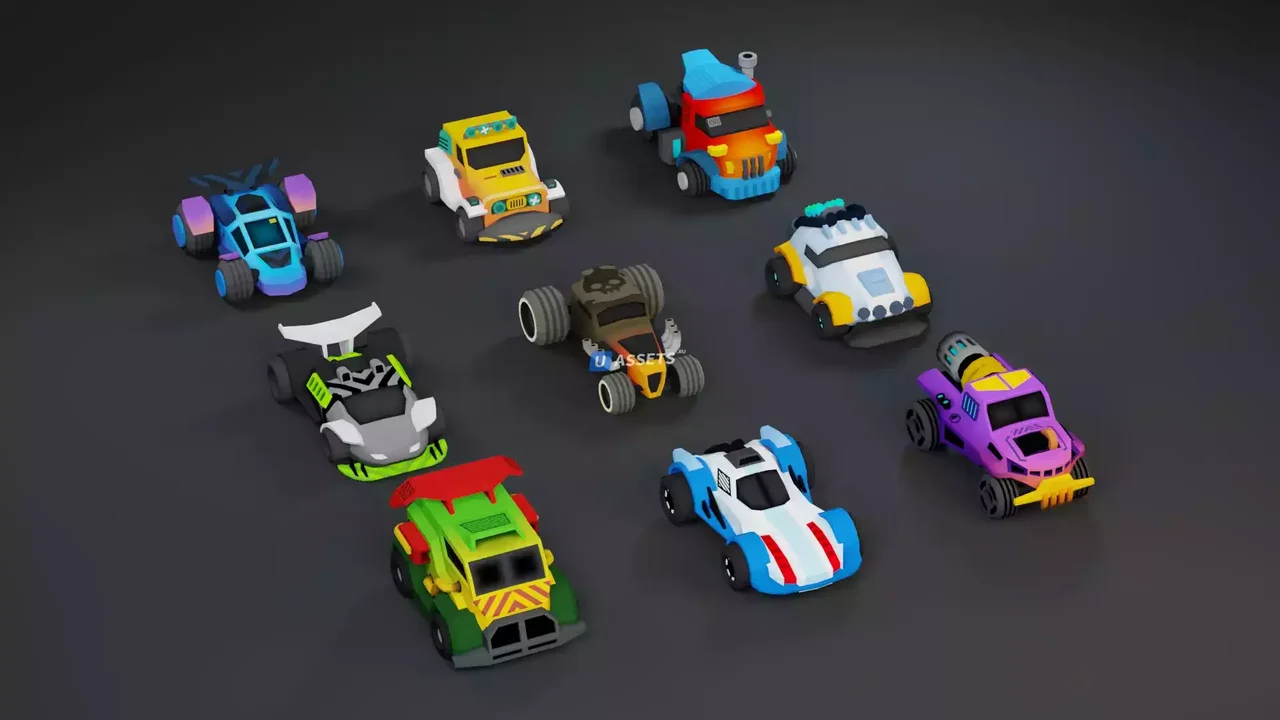 Low Poly Tiny Cartoon Racing Cars Asset Pack
