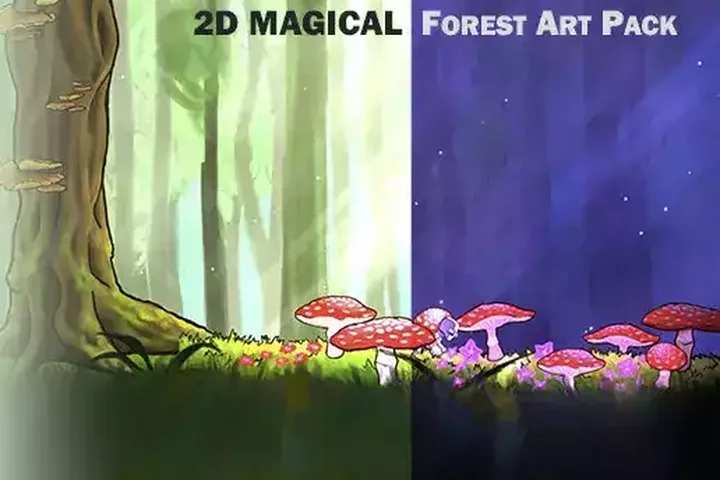 2D Magical Forest 4K Art Pack. Hand Drawn, Pastel Style!