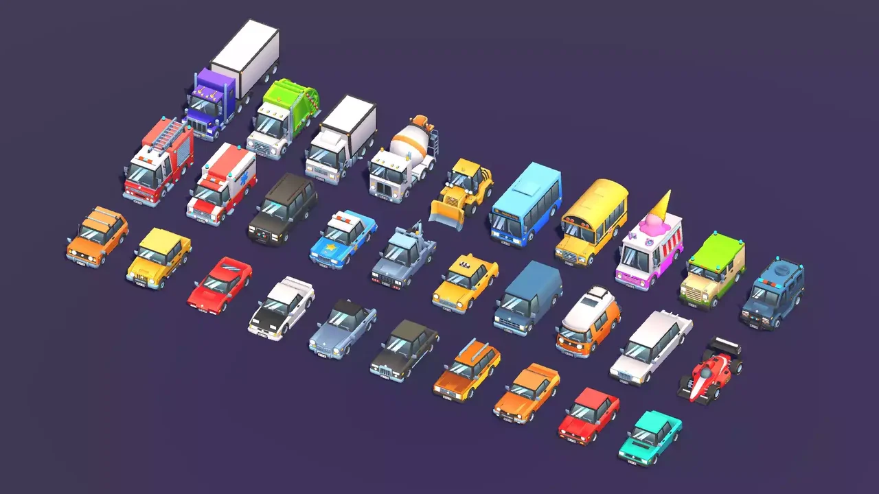 35 Low Poly Toon Cars Pack