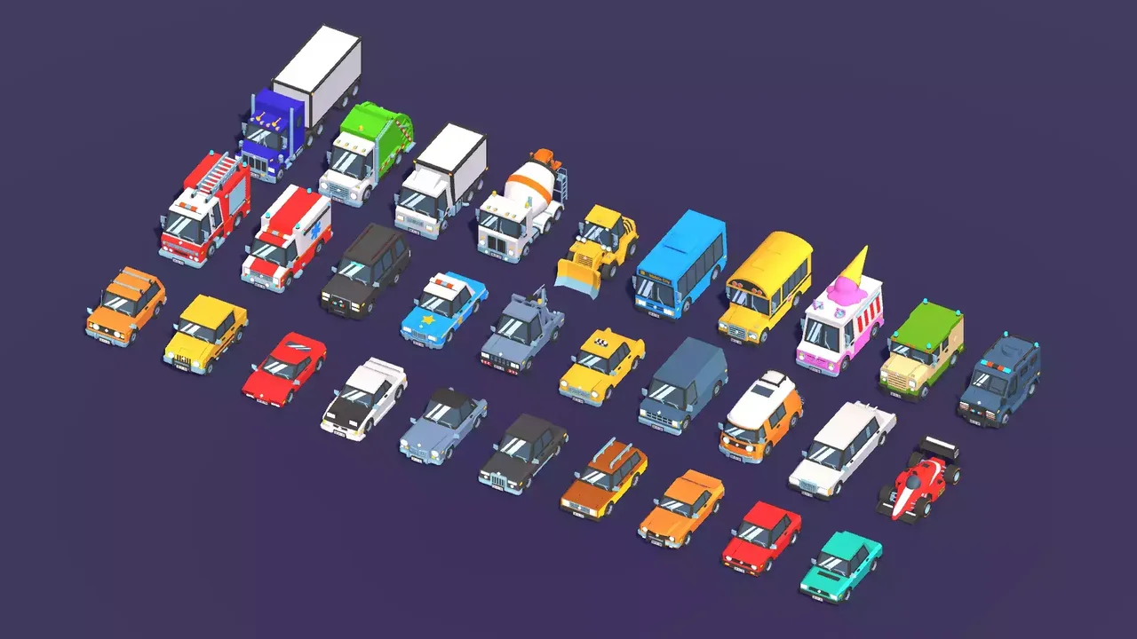 35 Low Poly Toon Cars Pack
