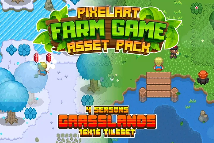 2D Farm Game Grasslands 4 Seasons Tileset