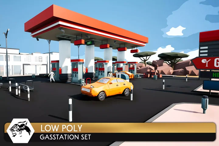 Low Poly Gas Station Set