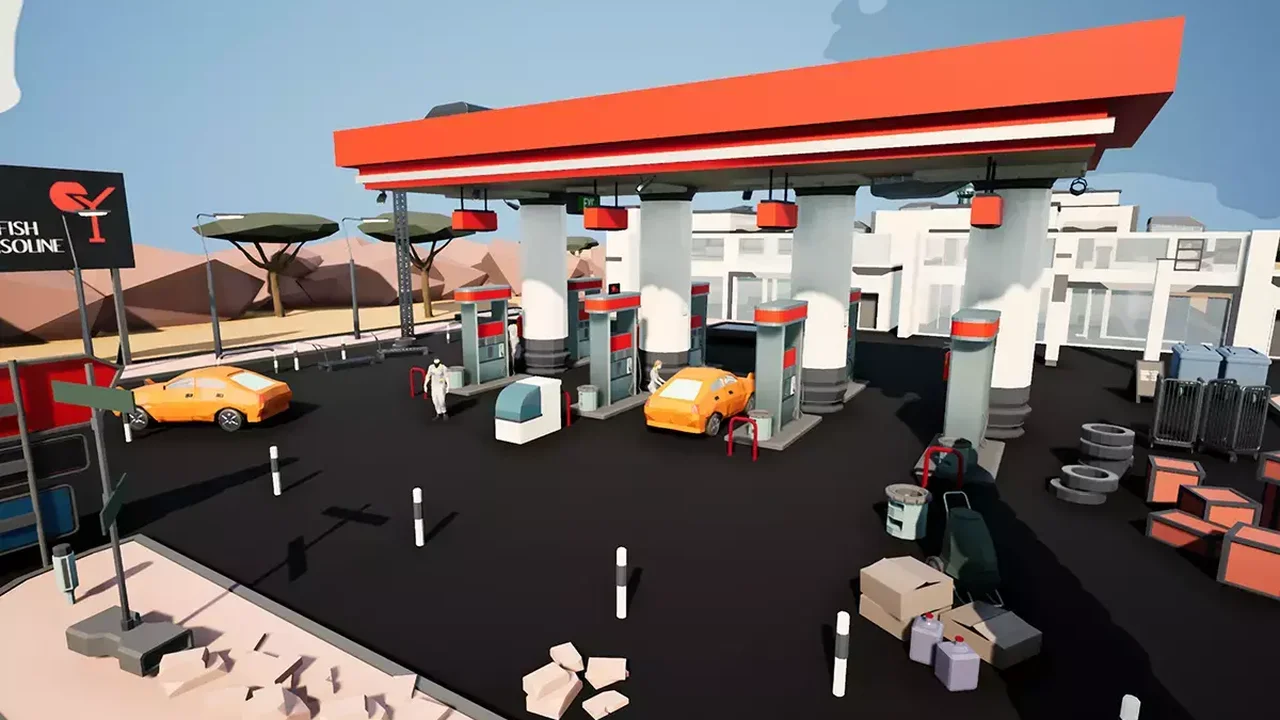Low Poly Gas Station Set