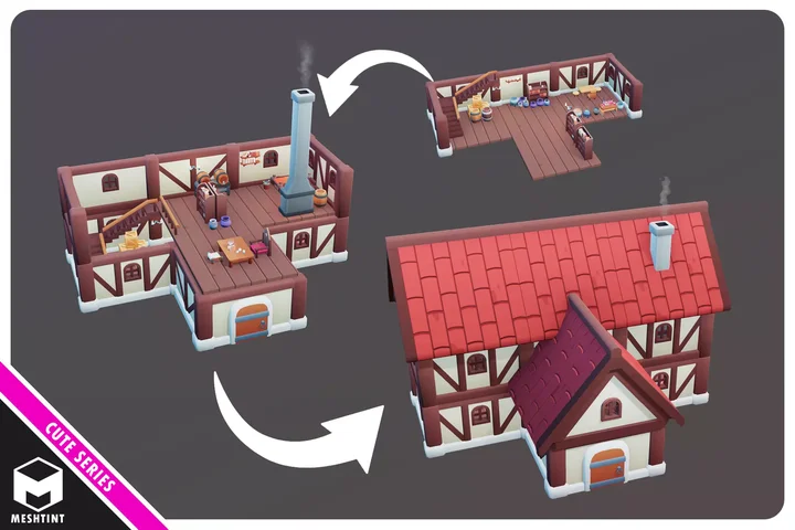 Modular Medieval Houses and Props Pack Cute Series