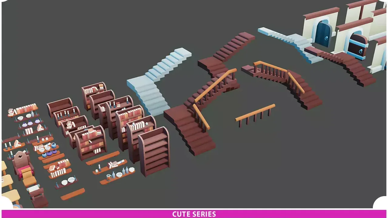 Modular Medieval Houses and Props Pack Cute Series