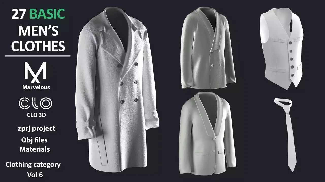 27 BASIC MEN'S CLOTHES PACK / Marvelous Designer / ZPRJ