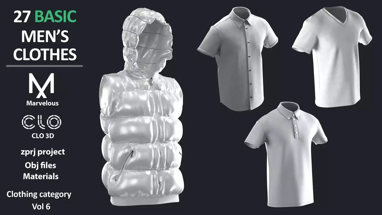 27 BASIC MEN'S CLOTHES PACK / Marvelous Designer / ZPRJ