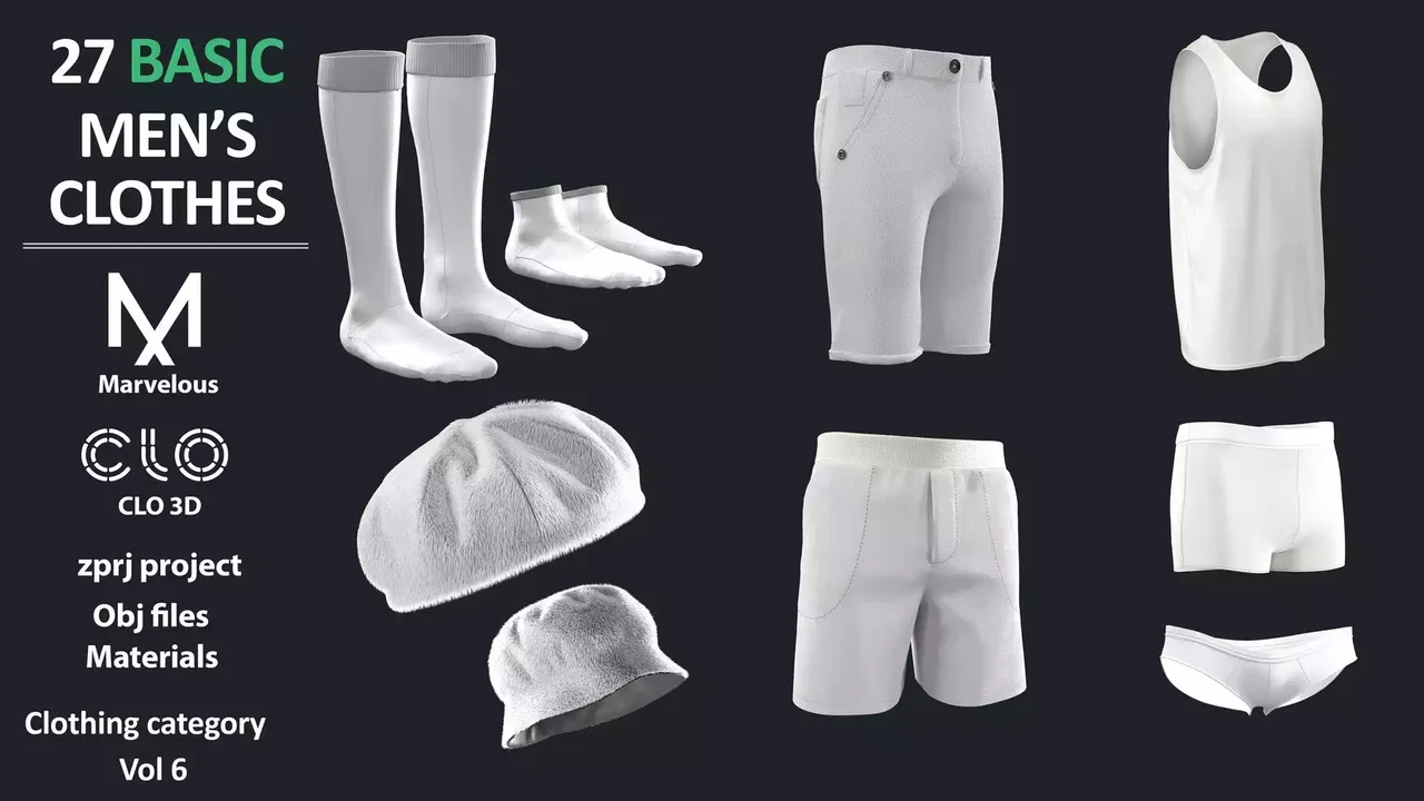 27 BASIC MEN'S CLOTHES PACK / Marvelous Designer / ZPRJ